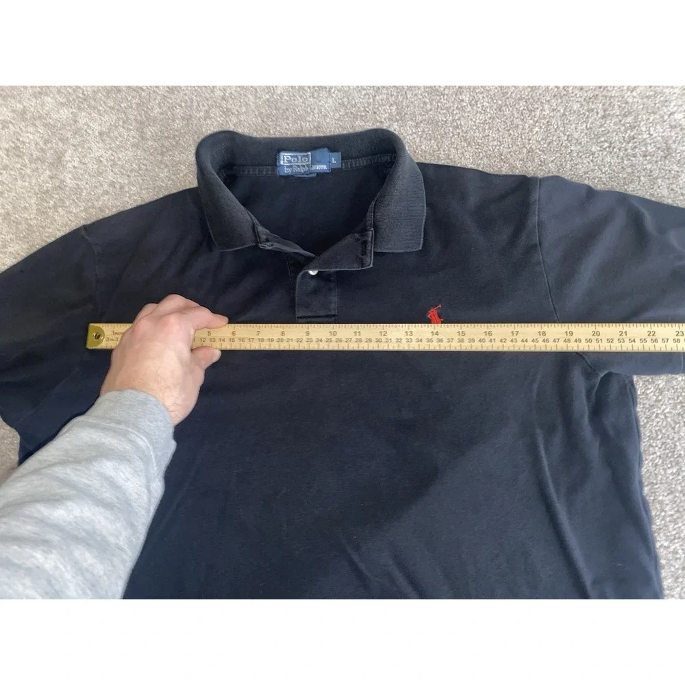 Polo Ralph Lauren Solid Black Polo Shirt Soft‎ Cotton Red Pony Mens Large Read